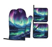 WHJSHOP Ensemble de quatre pièces comprenant 2 gants isothermes et 2 coussinets pour couvercles de casserole avec poches, épais et durable