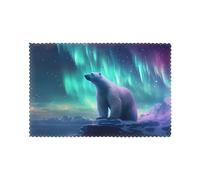 WHJSHOP Ensemble de sets de table durables avec imprimé ours polaire Northern Lights - Imperméable - Facile à nettoyer - Résistant à la chaleur - Antidérapant