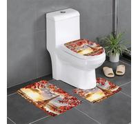 WHJSHOP Ensemble de tapis de sol 3 pièces Motif Paris Tour Eiffel avec imprimé feuilles d'automne absorbant l'eau et antidérapant pour salle de bain, toilettes et cuisines