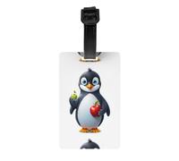 WHJSHOP Étiquette de bagage en PVC durable avec bracelet amovible pour le | Sac à dos, identification de valise - En vrac pour hommes et femmes pingouin tenant une pomme imprimés