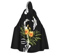 WHJSHOP Flowers On The Skeleton'S Palm Picture Halloween Cape à capuche pour adulte Vêtements pour hommes et femmes Manteau Jeu de rôle