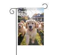 WHJSHOP Golden Retriever Puppies Drapeau de jardin 30,5 x 45,7 cm pour décoration de cour avec une largeur de poteau de 3 cm (drapeau uniquement, mât non inclus)