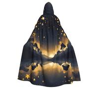 WHJSHOP Golden Stars In The Night Sky Impression Halloween Adulte Grande cape à capuche avec nœud papillon, sans fermeture éclair