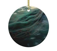 WHJSHOP Grand filet de pêche imprimé sapin de Noël en céramique pendentif rond à suspendre - 7,4 cm exquise porcelaine blanche suspension facile