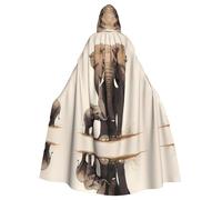 WHJSHOP Grande cape à capuche avec nœud papillon, sans fermeture éclair - Imprimé éléphants et bébés éléphants - Halloween