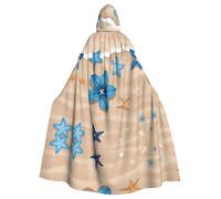 WHJSHOP Grande cape à capuche pour adulte avec nœud papillon, sans fermeture éclair Motif fleurs bleues et étoiles de mer