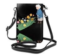 WHJSHOP Grandma Looking At The Sea Of Flowers Picture Petit sac à bandoulière en cuir pour femme, imperméable et durable