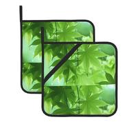 WHJSHOP Green Leaf Nature Picture Lot de 2 tapis isolants carrés épais et durables pour isolation thermique pour micro-ondes, four et barbecue en plein air