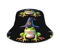 WHJSHOP Grenouille avec chapeau de sorcière imprimé réfléchissant bob chapeau homme et femme décontracté extérieur noir