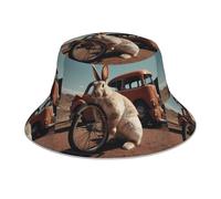 WHJSHOP Lapin avec image de roue chapeau bob réfléchissant respirant pour homme et femme pour voyage, camping noir