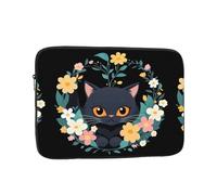 WHJSHOP Little Black Cat in a Flower Frame Pattern Housse pour ordinateur portable - Housse résistante aux chocs pour ordinateur portable pour homme et femme, voyage d'affaires, école et bureau