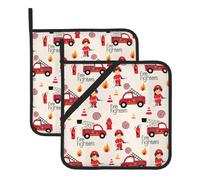 WHJSHOP Little Boys and Girls in FireFighters Picture Lot de 2 tapis de casserole isolants carrés épais et durables pour isolation thermique pour micro-ondes, four et barbecue en plein air