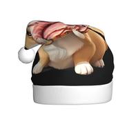 WHJSHOP Little Corgi is eating ham Pattern Bonnet de Noël en peluche pour homme et femme