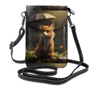WHJSHOP Little Fox Hiding From The Rain Picture Petit sac à bandoulière en cuir pour femme, imperméable et durable