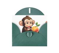 WHJSHOP Little Monkey eating Peach Prints Carte de vœux - Papier nacré de qualité supérieure, effet perlé double face, enveloppe en papier perlé avec boucle d'amour