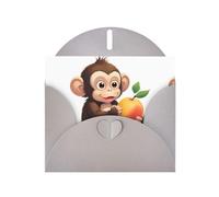 WHJSHOP Little Monkey eating Peach Prints Carte de vœux - Papier nacré de qualité supérieure, effet perlé double face, enveloppe en papier perlé avec boucle d'amour