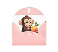 WHJSHOP Little Monkey eating Peach Prints Carte de vœux - Papier nacré de qualité supérieure, effet perlé double face, enveloppe en papier perlé avec boucle d'amour