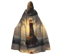 WHJSHOP Little Sparrow Flying To The Lighthouse Picture Halloween Adulte Cape à capuche Vêtements pour homme et femme Manteau Jeu de rôle
