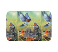 WHJSHOP Lock Edge Tapis de sol 101,6 x 152,4 cm Imprimé oiseaux bleus orientaux absorbant l'eau et antidérapant, doux et confortable pour salle de bain et cuisine