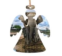 WHJSHOP Lot de 2 décorations de Noël en bois en forme d'ange, animaux sauvages africains, éléphants à suspendre