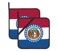 WHJSHOP Lot de 2 maniques isolantes carrées à motif drapeau de l'État du Missouri, 20,3 x 20,3 cm, épaisses et durables, anti-brûlure et isolation thermique