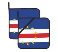 WHJSHOP Lot de 2 maniques isolantes carrées avec motif drapeau du Cap-Vert, 20,3 x 20,3 cm, épaisses et durables, anti-brûlure et isolation thermique