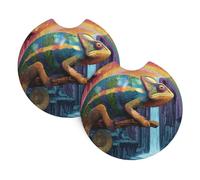 Whjshop Lot de 2 porte-gobelets d'intérieur de voiture imprimés caméléon et arc-en-ciel - Étanche et rapide - Pour voitures, camions, SUV et navires