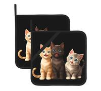 WHJSHOP Lot de 2 tapis de pot carrés imprimés avec trois chatons heureux, isolés, épais, imperméables, faciles à nettoyer