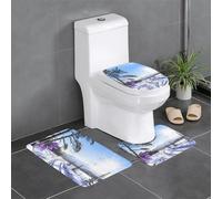 WHJSHOP Lot de 3 tapis de salle de bain 61 x 40,6 cm, impression route enneigée, tapis de sol antidérapants avec contour, formes ovales et rectangulaires pour la maison, la cuisine et les toilettes