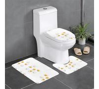 WHJSHOP Lot de 3 tapis de salle de bain antidérapants (61 x 40,6 cm) pour toilettes, meuble-lavabo et toilettes - Motif œufs au plat - Facile à nettoyer
