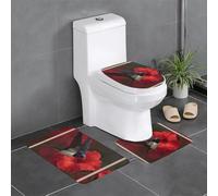 WHJSHOP Lot de 3 tapis de salle de bain antidérapants Little Hirondelle dans une fleur rouge (61 x 40,6 cm) pour toilettes, meuble-lavabo et toilettes, facile à nettoyer