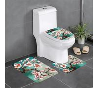 WHJSHOP Lot de 3 tapis de sol motif fleurs d'amandier imprimés, absorbants et antidérapants pour salle de bain, toilettes et cuisines