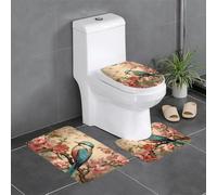 WHJSHOP Lot de 3 tapis de sol vintage avec imprimé oiseau et fleur - Absorbant l'eau et antidérapant - Pour salle de bain, toilettes et cuisines