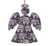 WHJSHOP Lot de 4 décorations de Noël en bois en forme d'ange avec motifs d'éléphants mignons à suspendre