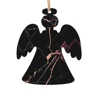 WHJSHOP Lot de 4 décorations de Noël en bois en forme d'ange - Impression marbre noir et or rose - À suspendre sur les arbres de Noël
