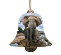 WHJSHOP Lot de 4 décorations de Noël en bois en forme de cloche, animaux sauvages africains, éléphants, à suspendre