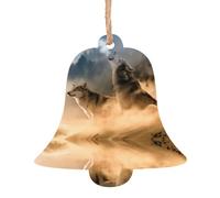 WHJSHOP Lot de 4 décorations de Noël en bois en forme de cloche, deux loups imprimés à accrocher aux arbres de Noël