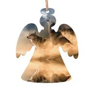 WHJSHOP Lot de 6 décorations de Noël en bois en forme d'ange avec deux loups à accrocher sur les arbres de Noël