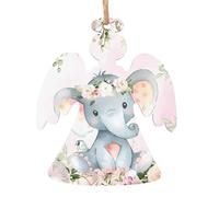 WHJSHOP Lot de 6 décorations de Noël en bois en forme d'ange avec motifs d'éléphants mignons à suspendre