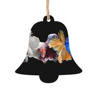 WHJSHOP Lot de 6 décorations de Noël en bois en forme de cloche avec motifs de poissons colorés à suspendre