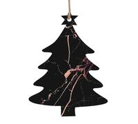 WHJSHOP Lot de 6 décorations de Noël en bois en forme de sapin de Noël - Impression marbre noir et or rose à suspendre