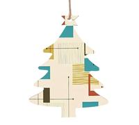WHJSHOP Lot de 6 décorations de Noël en bois en forme de sapin de Noël - Impressions modernes du milieu du siècle à suspendre