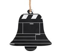 WHJSHOP Ornements de Noël en bois en forme de cloche, 1 panneau de cinéma classique, impressions noires à suspendre