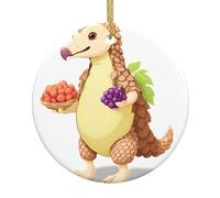 WHJSHOP Pangolin portant des raisins imprimé arbre de Noël pendentif rond en céramique à suspendre - 7,4 cm exquis et durable