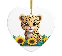 WHJSHOP Pendentif arbre de Noël en céramique 6,9 x 7,6 cm Motif léopard cueillette de tournesols avec câble métallique doré pour une suspension facile