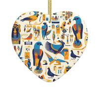 WHJSHOP Pendentif de Noël en céramique en forme de cœur pour sapin à suspendre en période de fête, imprimé hiéroglyphes égyptiens