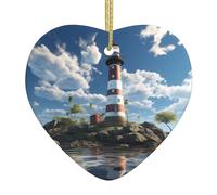 WHJSHOP Pendentif de Noël en céramique en forme de cœur pour sapin de Noël à suspendre en saison des fêtes de fin d'année, toile de fond imprimée