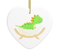 WHJSHOP Pendentif en céramique pour sapin de Noël 6,9 x 7,6 cm Motif petit dinosaure dans le berceau avec corde dorée pour l'accrocher facilement