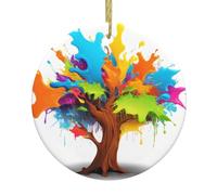 WHJSHOP Pendentif rond en céramique à suspendre avec grand arbre de Noël coloré - 7,4 cm exquis et durable