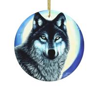 WHJSHOP Pendentif rond en céramique à suspendre en forme de loup sous la lune - 7,4 cm exquis et durable
